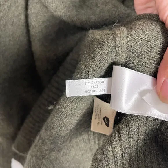 Madewell Wool Alpaca Sweater Relaxed Crewneck Green Balloon Sleeves Cozy Womens - Picture 7 of 10